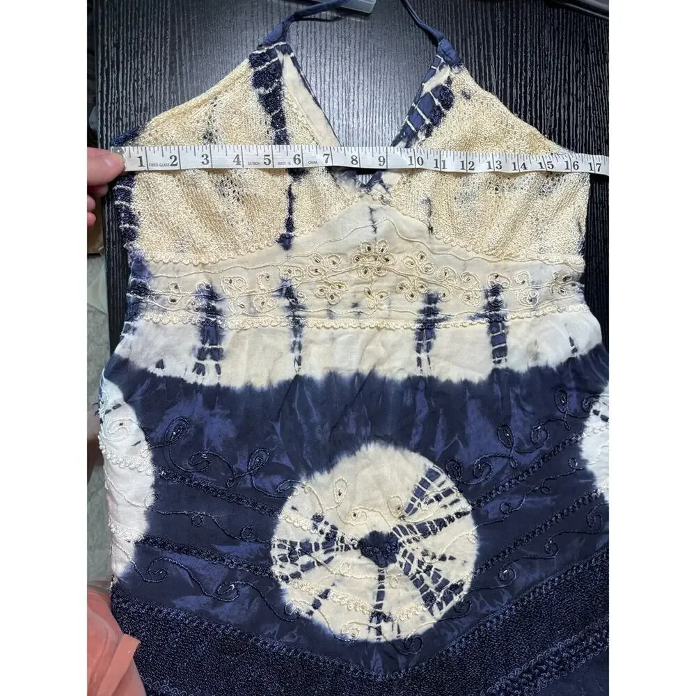 Vintage Y2K L.S.I. Bollywood-inspired embroidered mini halter dress